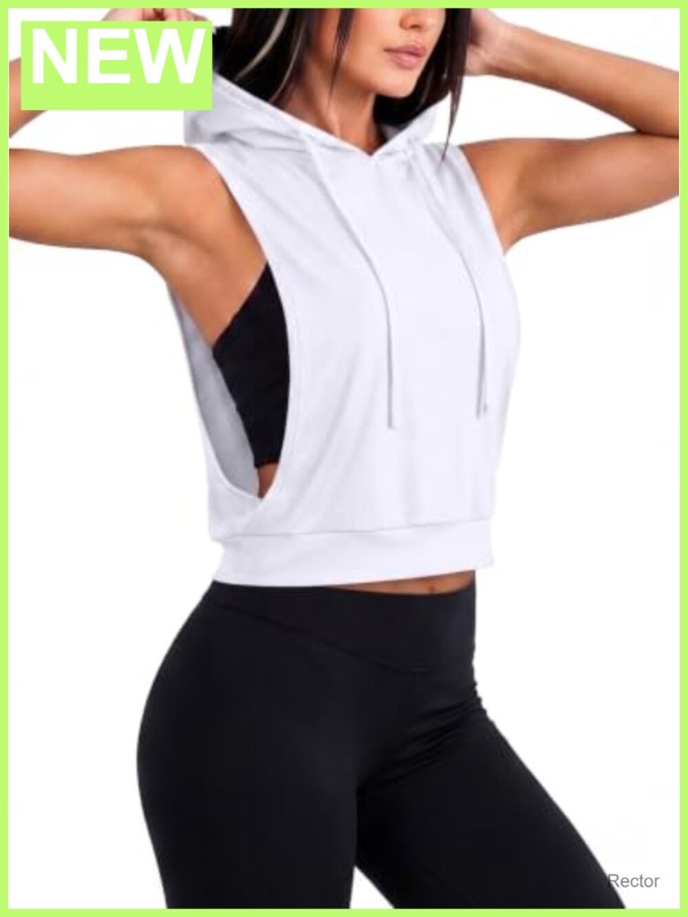 Sleeveless Hooded Crop Tank Top Drawstring Open Side Workout Gym Shirt